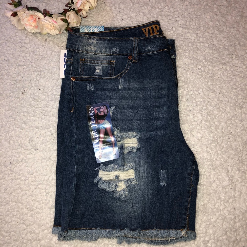 Dark wash denim shorts